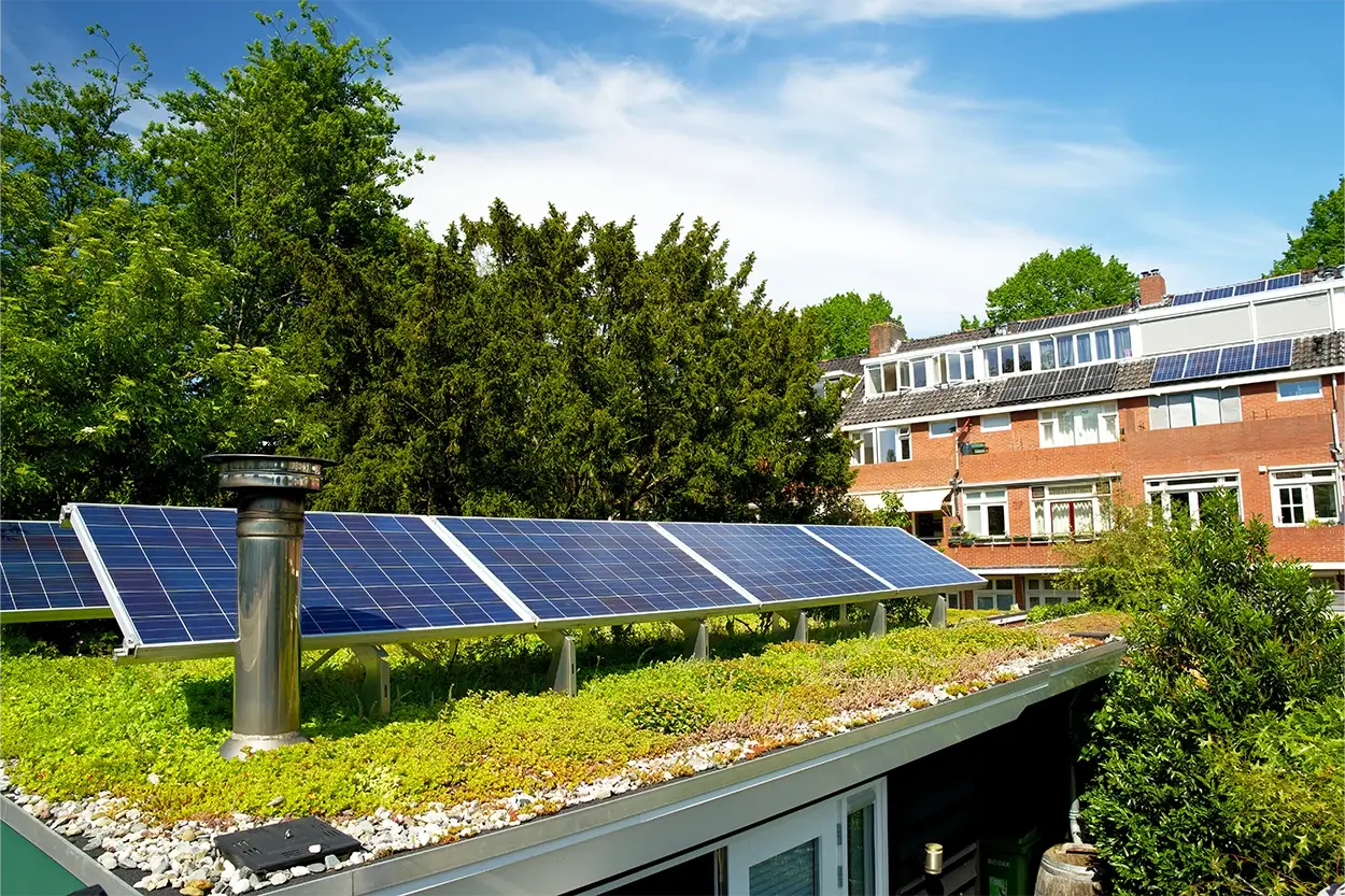 Ein Gründach mit einer Photovoltaik-Anlage